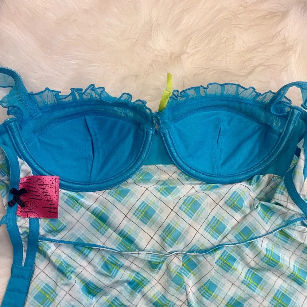 34C VS Victoria’s Secret Sexy Little Things poolside green/blue plaid lingerie - Picture 8 of 12